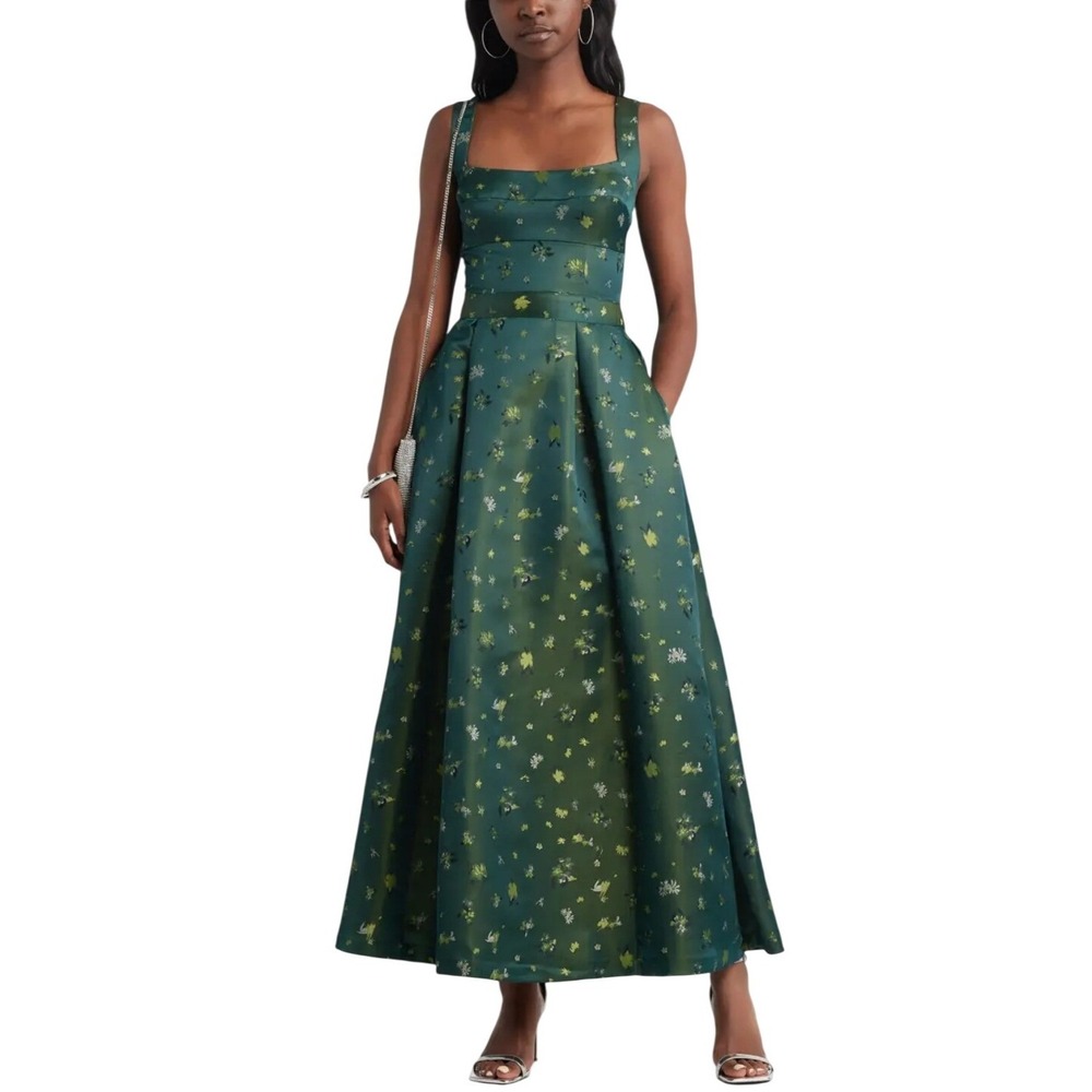 Chelsea28 NWT Green Floral Jacquard Square Neck Maxi Dress CH515813MI Small - Picture 2 of 13
